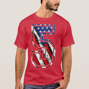 Nummer 5: Red White en Blue American Flag 5 Jersey T-shirt