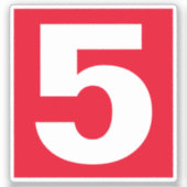 Nummer 5 Rood en witteken Sticker (Voorkant)