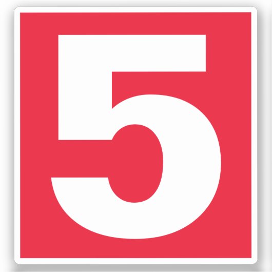 Nummer 5 Rood en witteken Sticker (Voorkant)