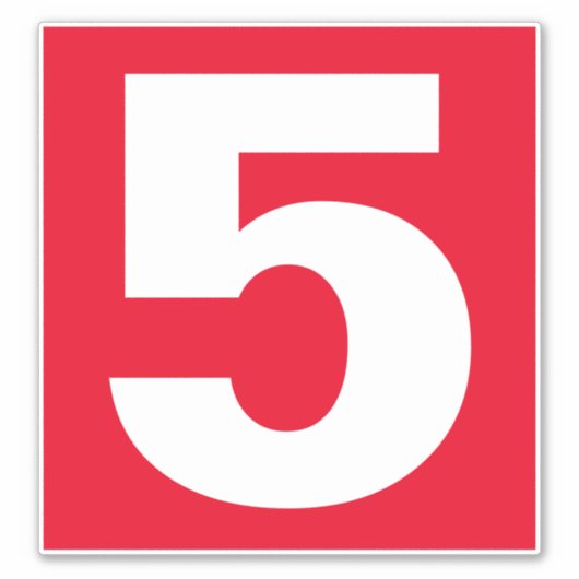 Nummer 5 Rood en witteken Sticker (Voorkant)