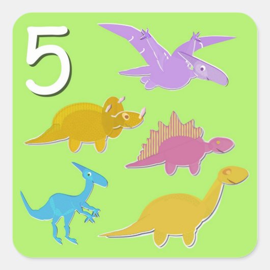 Nummer 5 Vijf Dinosaurussen tellen Vierkante Sticker (Voorkant)