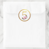 Nummer 5 Vijf Roze Rozen Bloemen & Elegant Goud Ronde Sticker (Tas)