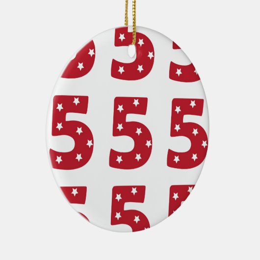 Nummer 5 - Witte sterren op donkerrood Keramisch Ornament (Rechts)