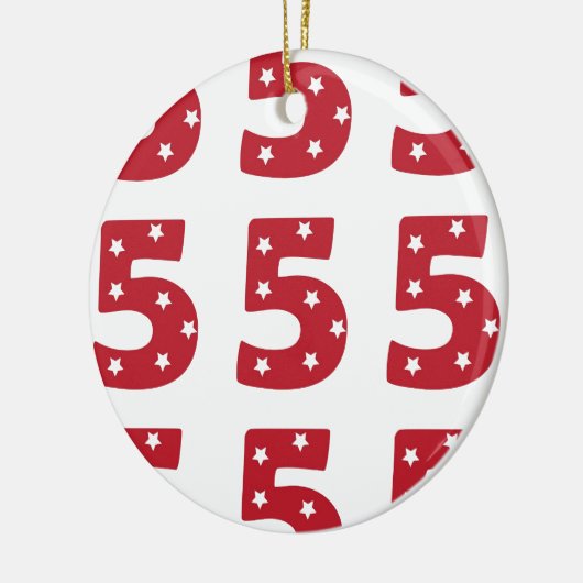 Nummer 5 - Witte sterren op donkerrood Keramisch Ornament (Links)