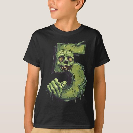 Nummer 5 Zombie Halloween Theme 5 Jaar Oude Kinder T-shirt (Voorkant)
