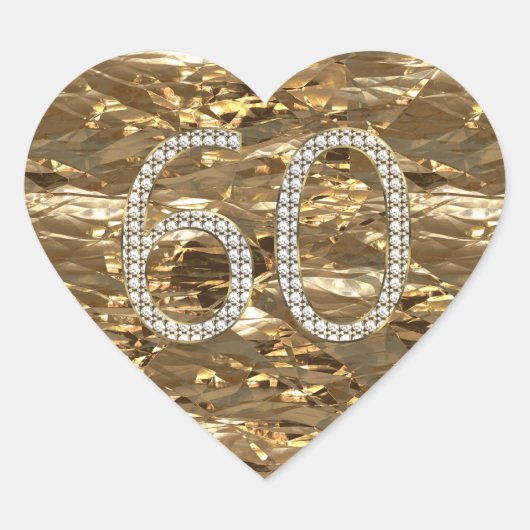 Nummer 60 Diamant bruiloft hart glanzend goud Sticker (Voorkant)