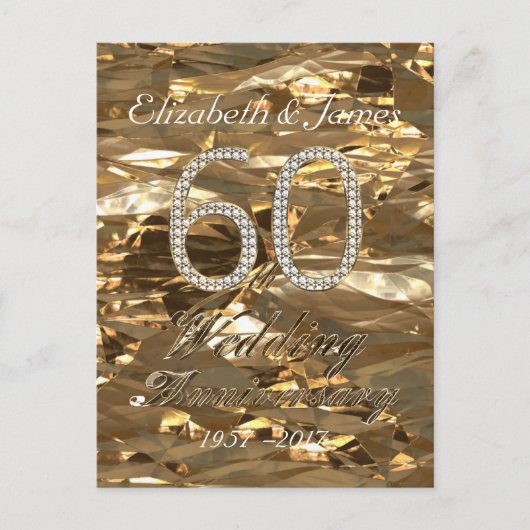 Nummer 60 Diamond Wedding 60e Jubileum Goud Briefkaart (Voorkant)