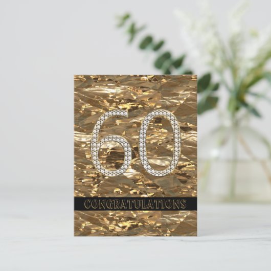 Nummer 60 Diamond Wedding 60e Jubileum Goud Briefkaart (Staand voorkant)