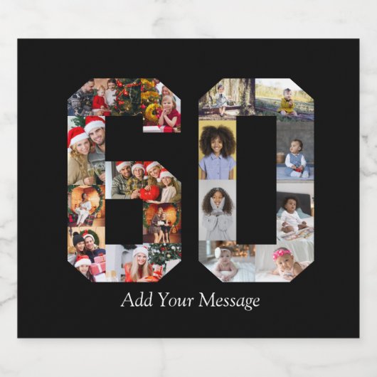 Nummer 60 Fotocollage Sparkling Wijnetiket (Enkel label)