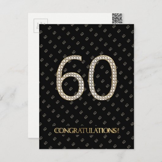 Nummer 60 Zwart Goud 60e Verjaardag Diamanten Huwe Briefkaart (Voorkant / Achterkant)