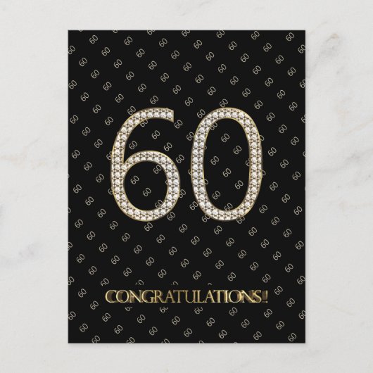 Nummer 60 Zwart Goud 60e Verjaardag Diamanten Huwe Briefkaart (Voorkant)