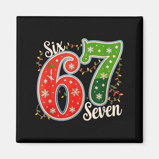 Nummer 67 Grappige Zes Zeven 6 7 Meme Kerst Licht Magneet (Voorkant)