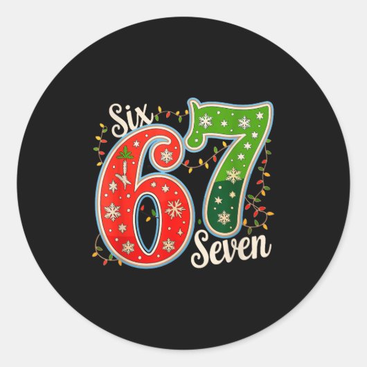 Nummer 67 Grappige Zes Zeven 6 7 Meme Kerst Licht Ronde Sticker (Voorkant)