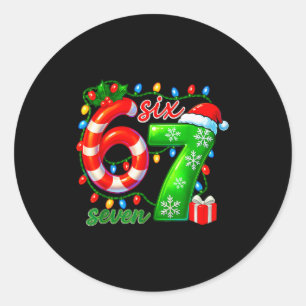 Nummer 67 Meme Retro Kerstman 6 7 Vakantie Zes Zev Ronde Sticker