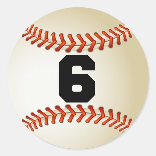 Nummer 6 Baseball Ronde Sticker (Voorkant)