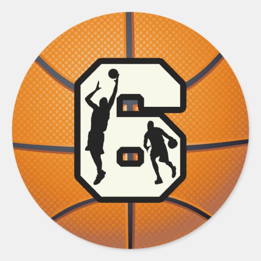 Nummer 6 Basketball en spelers Ronde Sticker (Voorkant)