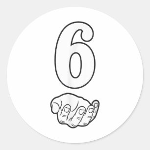 Nummer 6 Grappig 67 Zes Zeven Meme handen stel Mat Ronde Sticker