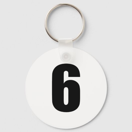 nummer 6 in zwart op witte sleutelhanger (Voorkant)