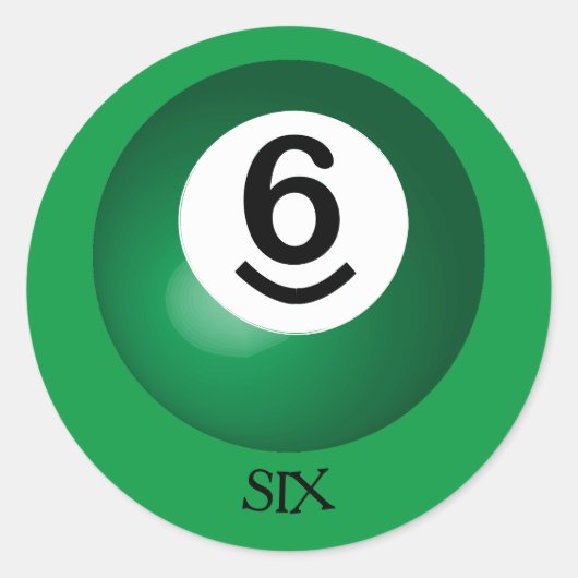 Nummer 6 Pool Ball Ronde Sticker (Voorkant)