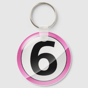 Nummer 6 roze Sleutelhanger