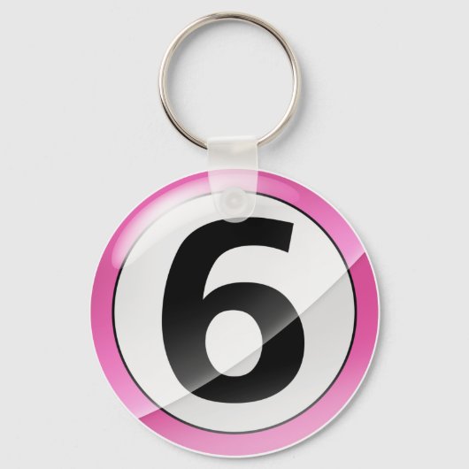 Nummer 6 roze Sleutelhanger (Voorkant)