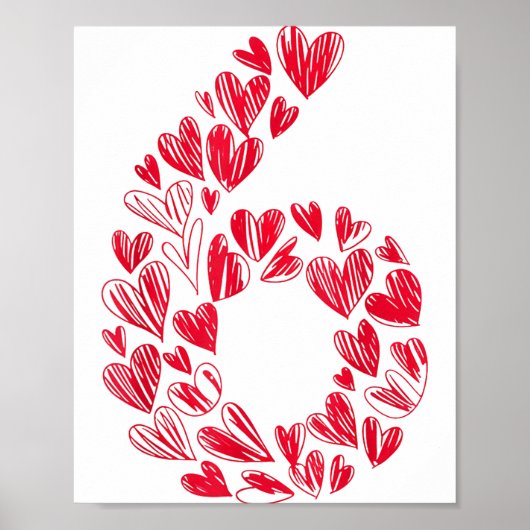 Nummer 6 - Schattig Zes Zeven Hartjes Overeenkomen Poster (Voorkant)