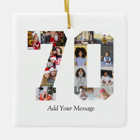 Nummer 70 Fotocollage Keramisch Ornament (Voorkant)