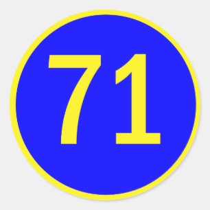 Nummer 71, in een cirkel ronde sticker