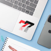 Nummer 77 Rood en Zwart Sticker (Laptop met iPhone)