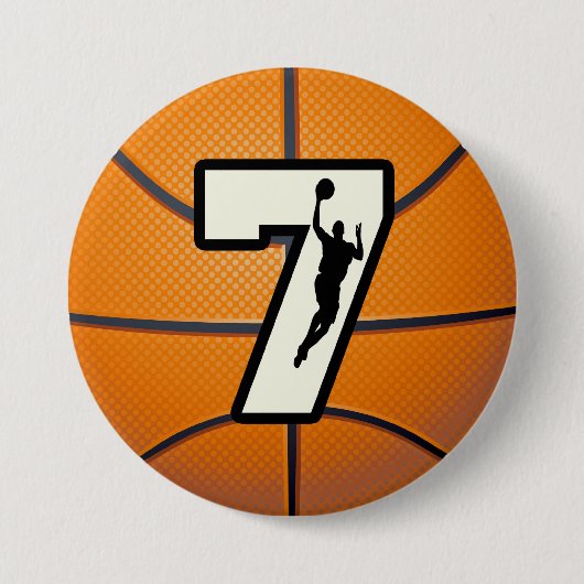 Nummer 7 Basketball en Player Ronde Button 7,6 Cm (Voorkant)