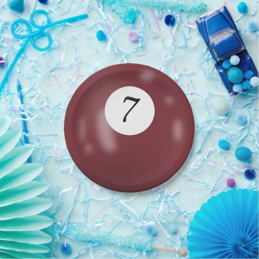 Nummer 7 biljartbal papieren bordje (Feest)