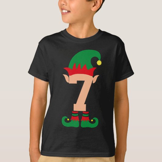Nummer 7 Elf Kerst Thema 7 Year Old Boys kinder T-shirt (Voorkant)