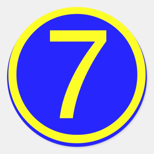 Nummer 7 in een cirkel, blauwe achtergrond ronde sticker (Voorkant)