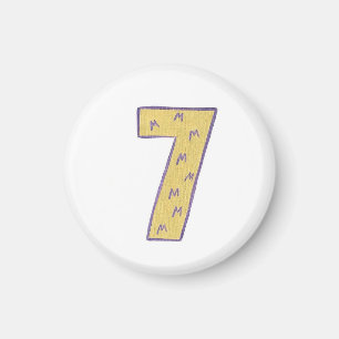 Nummer 7 magneet met gouden en paarse