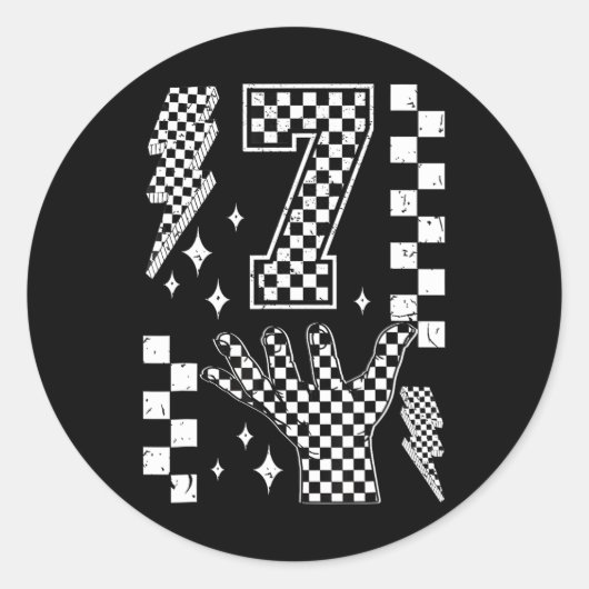 Nummer 7 Matching 67 Meme Geruite Kostuum Kinderen Ronde Sticker (Voorkant)