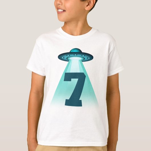 Nummer 7 Ontvoering UFO Alien Theme 7 Year Old Boy T-shirt (Voorkant)