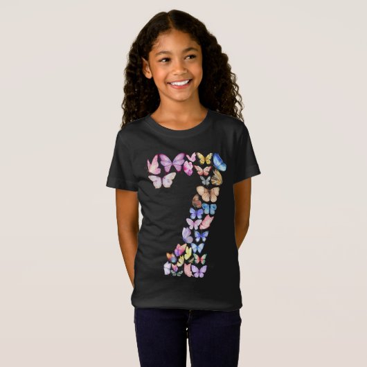 Nummer 7 Vlinders Thema 7 Jaar Oude Meisjes Kinder T-shirt (Voorkant volledig)