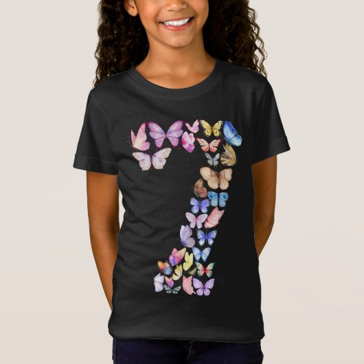 Nummer 7 Vlinders Thema 7 Jaar Oude Meisjes Kinder T-shirt (Voorkant)