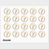 Nummer 7 Zeven Roze Rozen Bloemen & Elegant Goud Ronde Sticker (Vel)