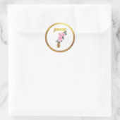 Nummer 7 Zeven Roze Rozen Bloemen & Elegant Goud Ronde Sticker (Tas)