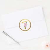 Nummer 7 Zeven Roze Rozen Bloemen & Elegant Goud Ronde Sticker (Envelop)