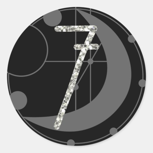 Nummer 7 Zeven Rune Monogram Geometrische Maan Zwa Ronde Sticker (Voorkant)