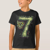 Nummer 7 Zombie Halloween Theme 7 Jaar Oude Kinder T-shirt (Voorkant)