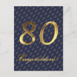 Nummer 80 80e verjaardag Jubileum Blauw Goud Briefkaart