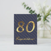 Nummer 80 80e verjaardag Jubileum Blauw Goud Briefkaart (Staand voorkant)
