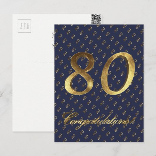 Nummer 80 80e verjaardag Jubileum Blauw Goud Briefkaart (Voorkant / Achterkant)