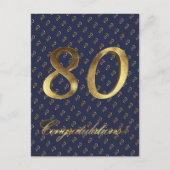 Nummer 80 80e verjaardag Jubileum Blauw Goud Briefkaart (Voorkant)