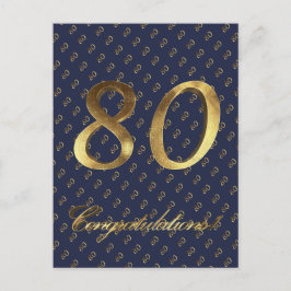 Nummer 80 80e verjaardag Jubileum Blauw Goud Briefkaart