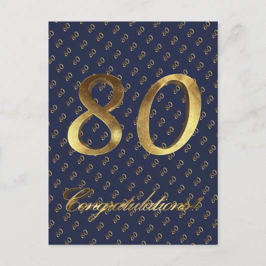 Nummer 80 80e verjaardag Jubileum Blauw Goud Briefkaart (Voorkant)