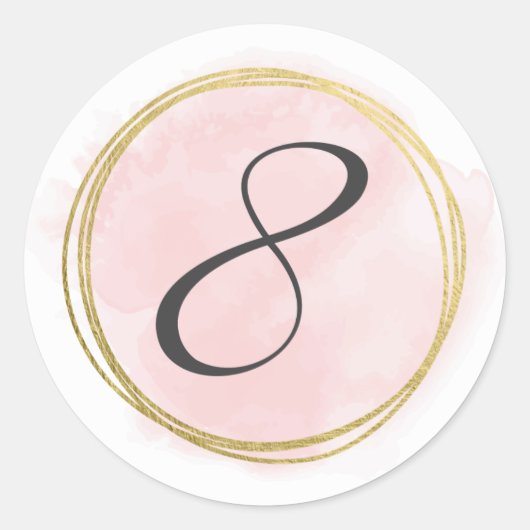 Nummer 8 Acht Monogram Blush Pink Waterverf Gold Ronde Sticker (Voorkant)